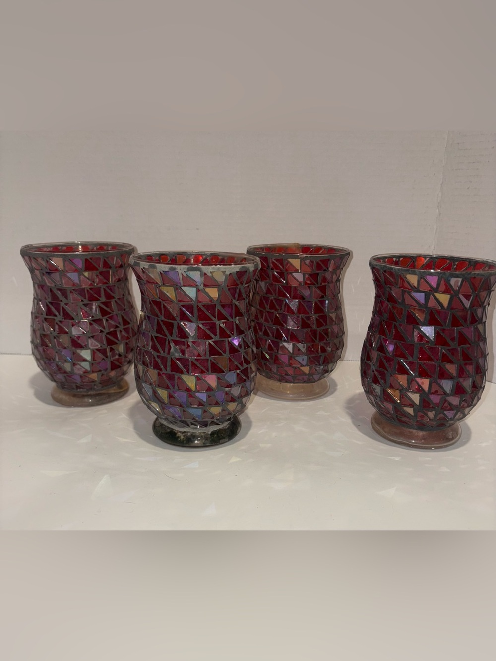 4 Red Mosaic Glass Votive Holder - Brand Unspecified